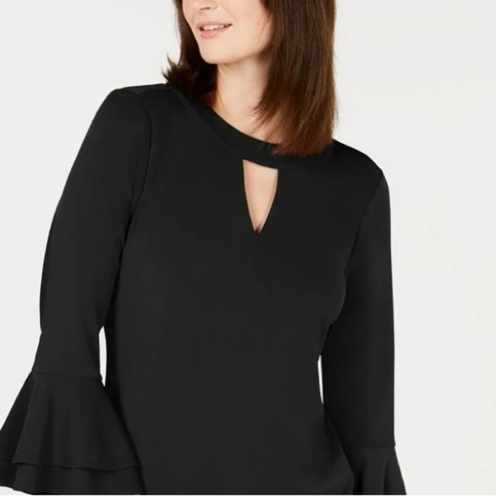 LILLY MORGAN, BLACK SHEER BLOUSE WITH KEY HOLES, SIZE: L/G